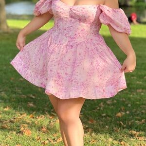 Bardot Floral Pink Puff Sleeve Dress